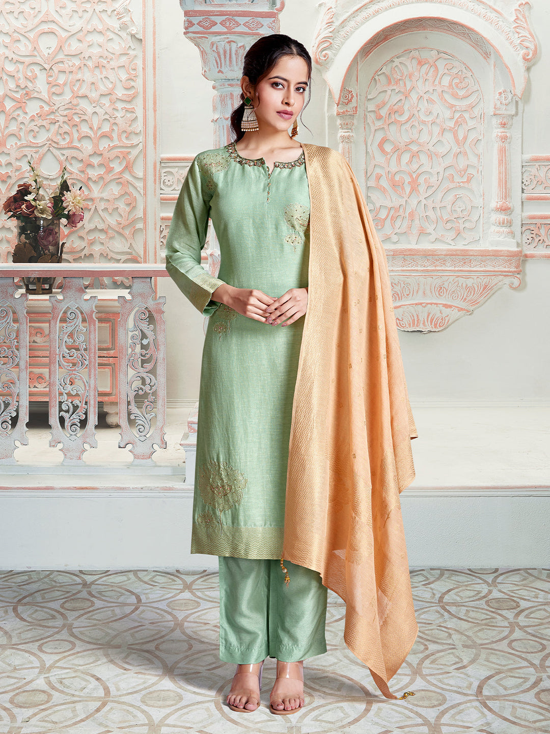Sage Green Jacquard Suit Set