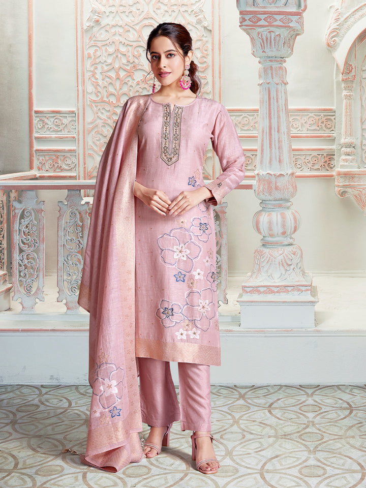 Rose Pink Jacquard Suit Set