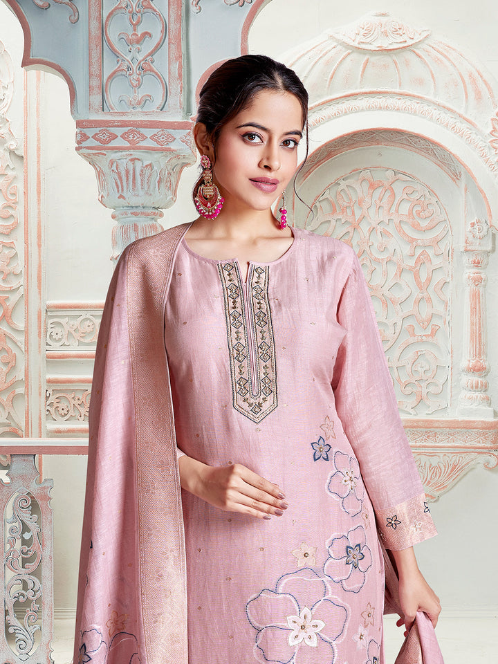 Rose Pink Jacquard Suit Set