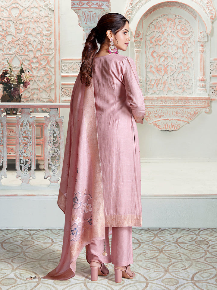Rose Pink Jacquard Suit Set
