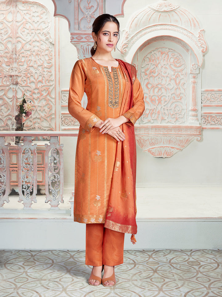 Orange Jacquard Suit Set