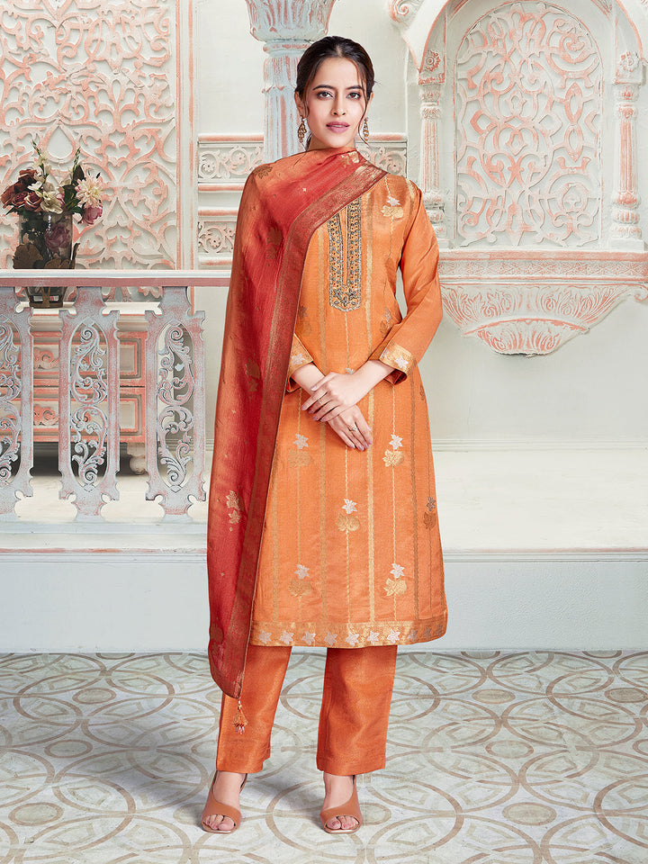 Orange Jacquard Suit Set