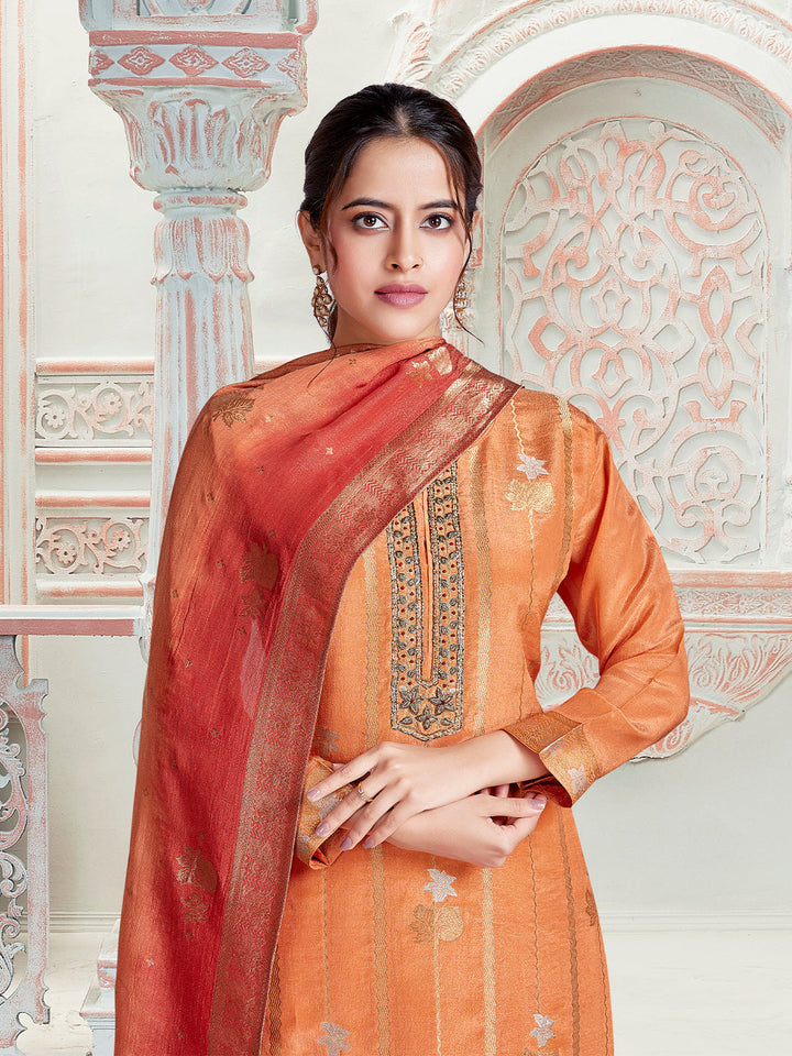 Orange Jacquard Suit Set