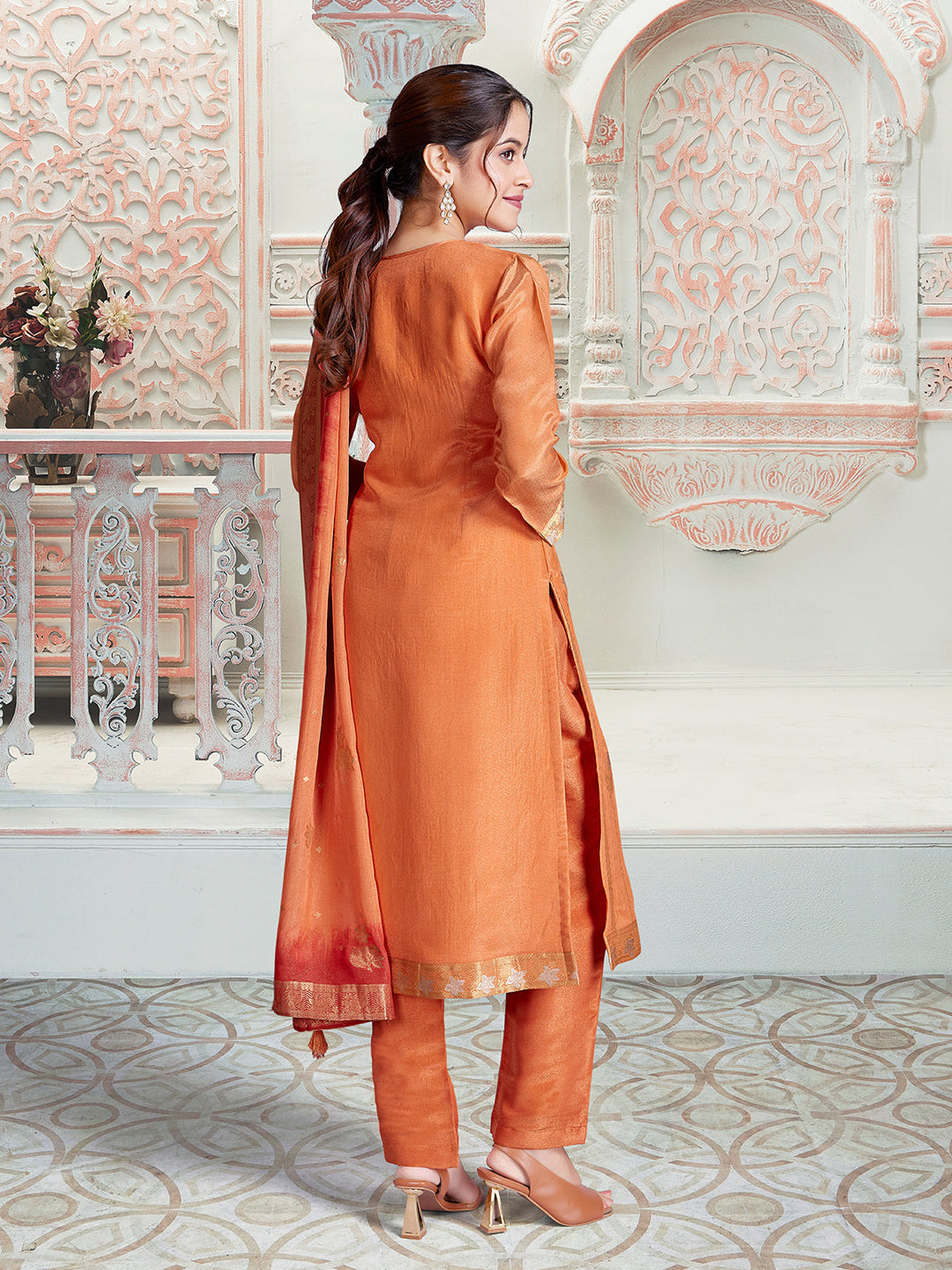 Orange Jacquard Suit Set