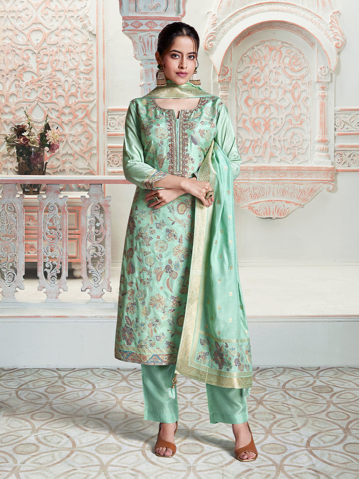Mint Green Jacquard Suit Set