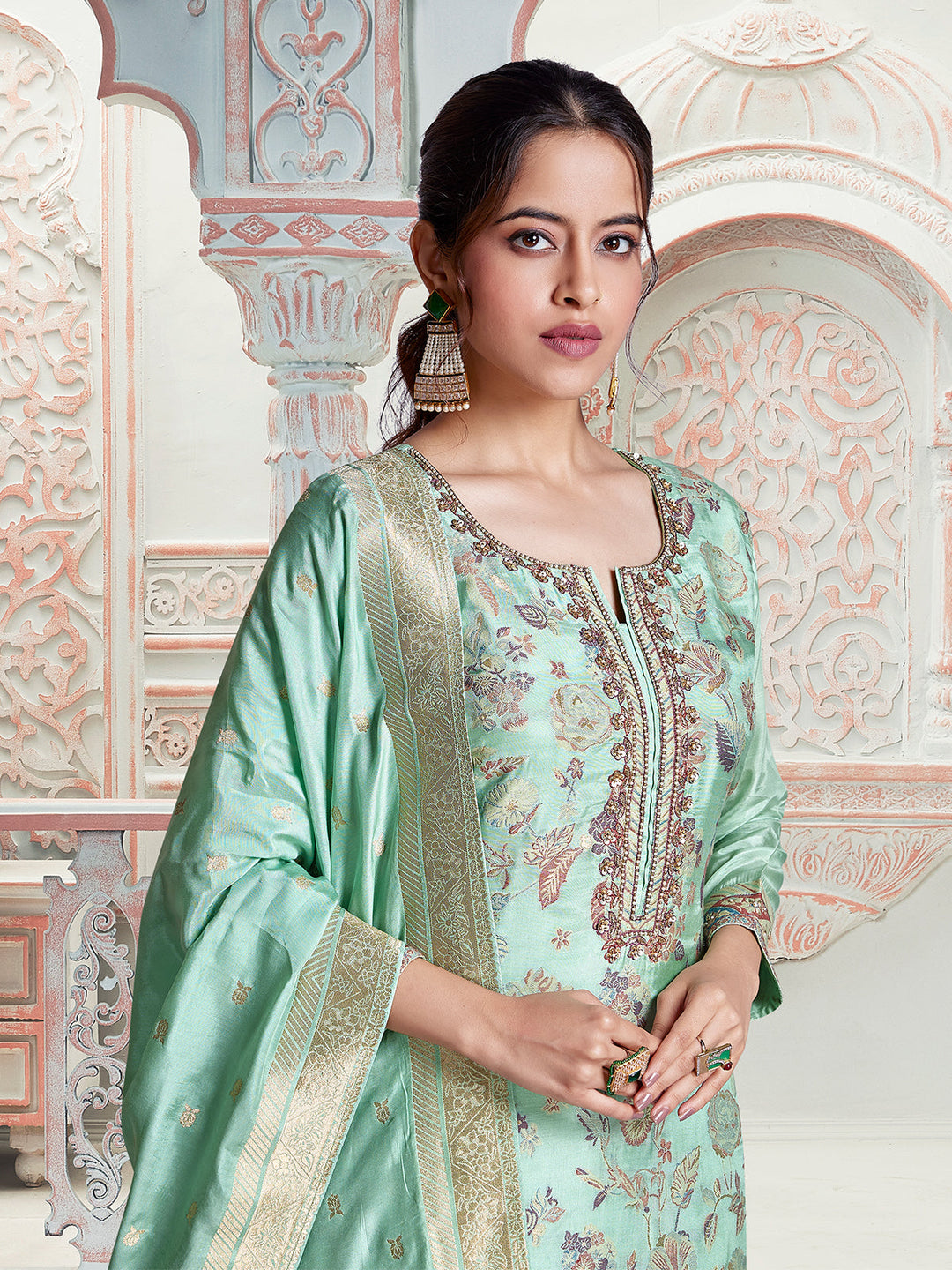 Mint Green Jacquard Suit Set