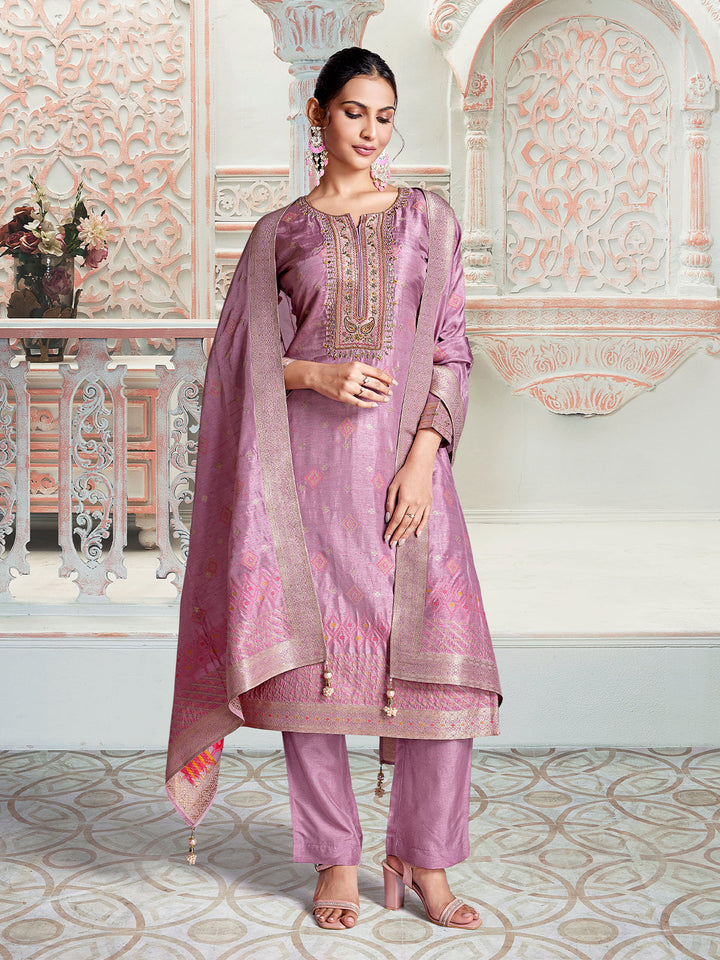 Orchid Pink Jacquard Suit Set