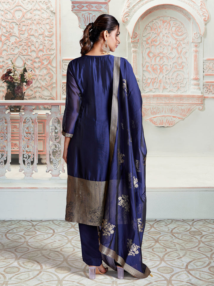 Royal Blue Jacquard Silk Suit Set