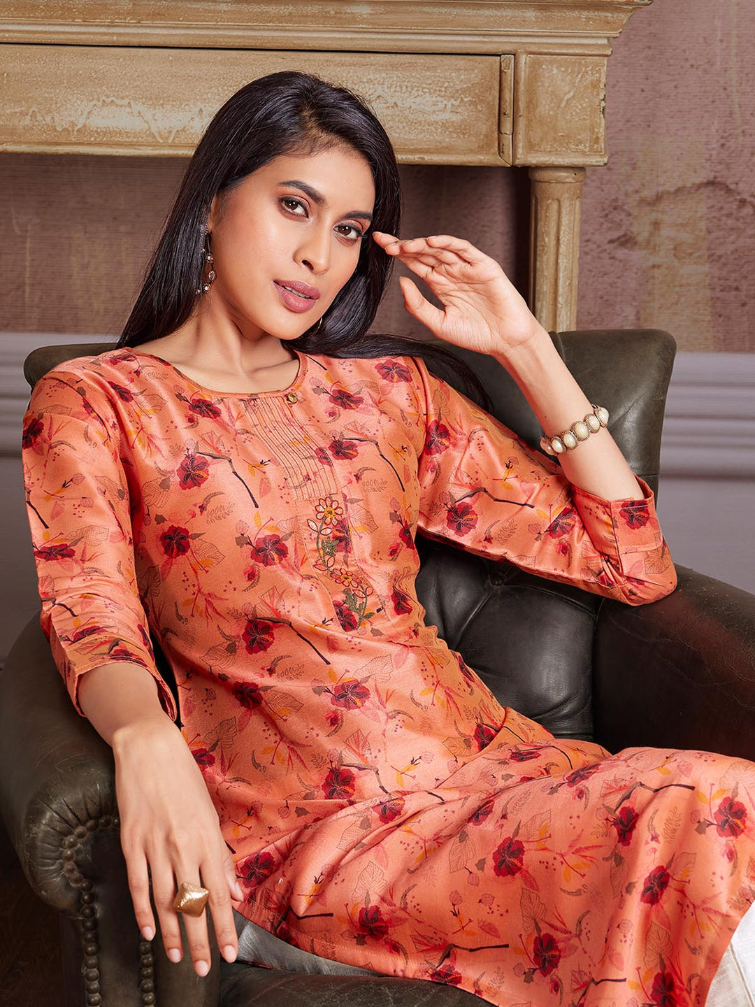 Peach Floral Kurti