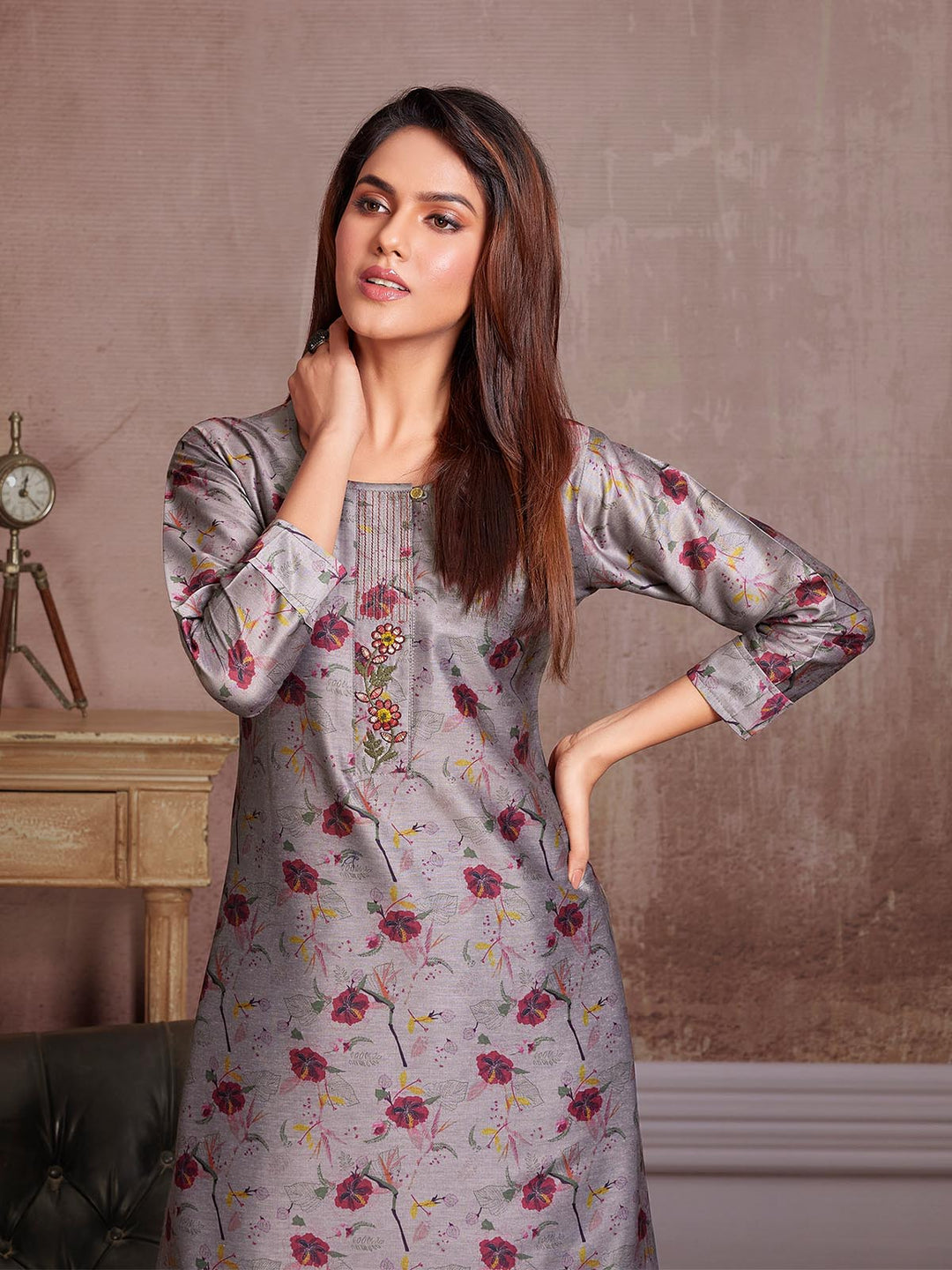 Grey Floral Kurti