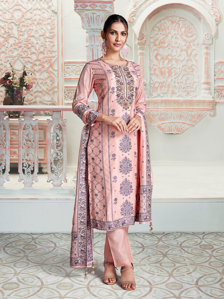 Soft Pink Jacquard Suit Set