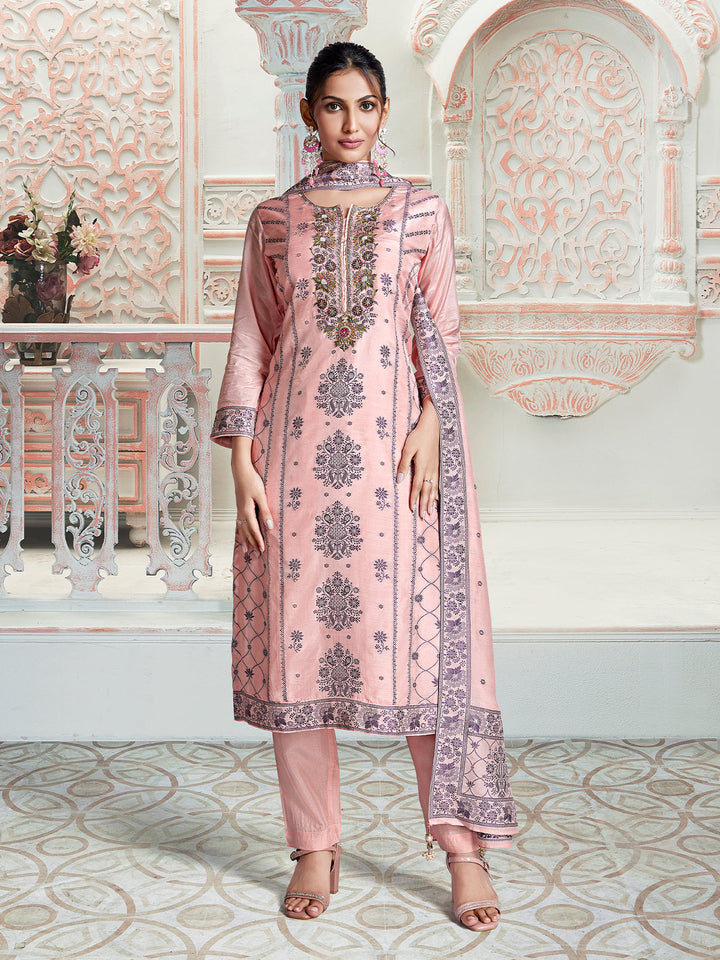 Soft Pink Jacquard Suit Set