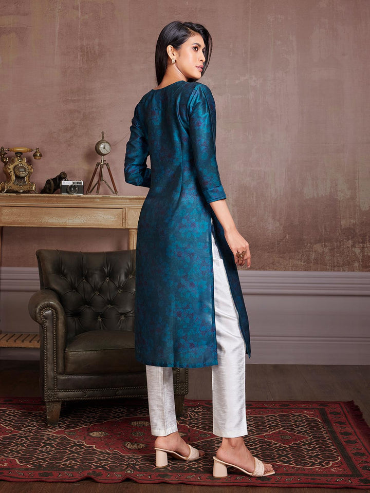 Deep Blue Self Print Kurti