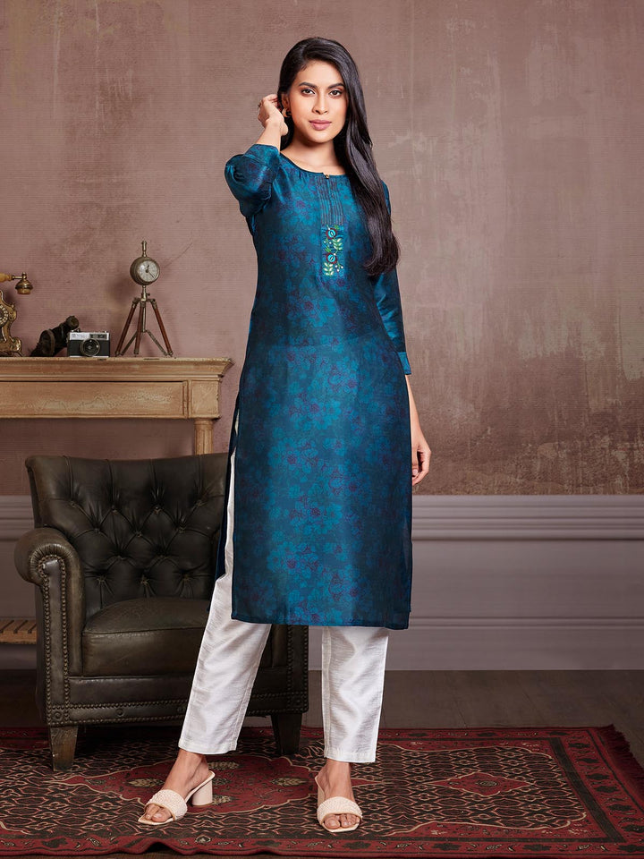 Deep Blue Self Print Kurti