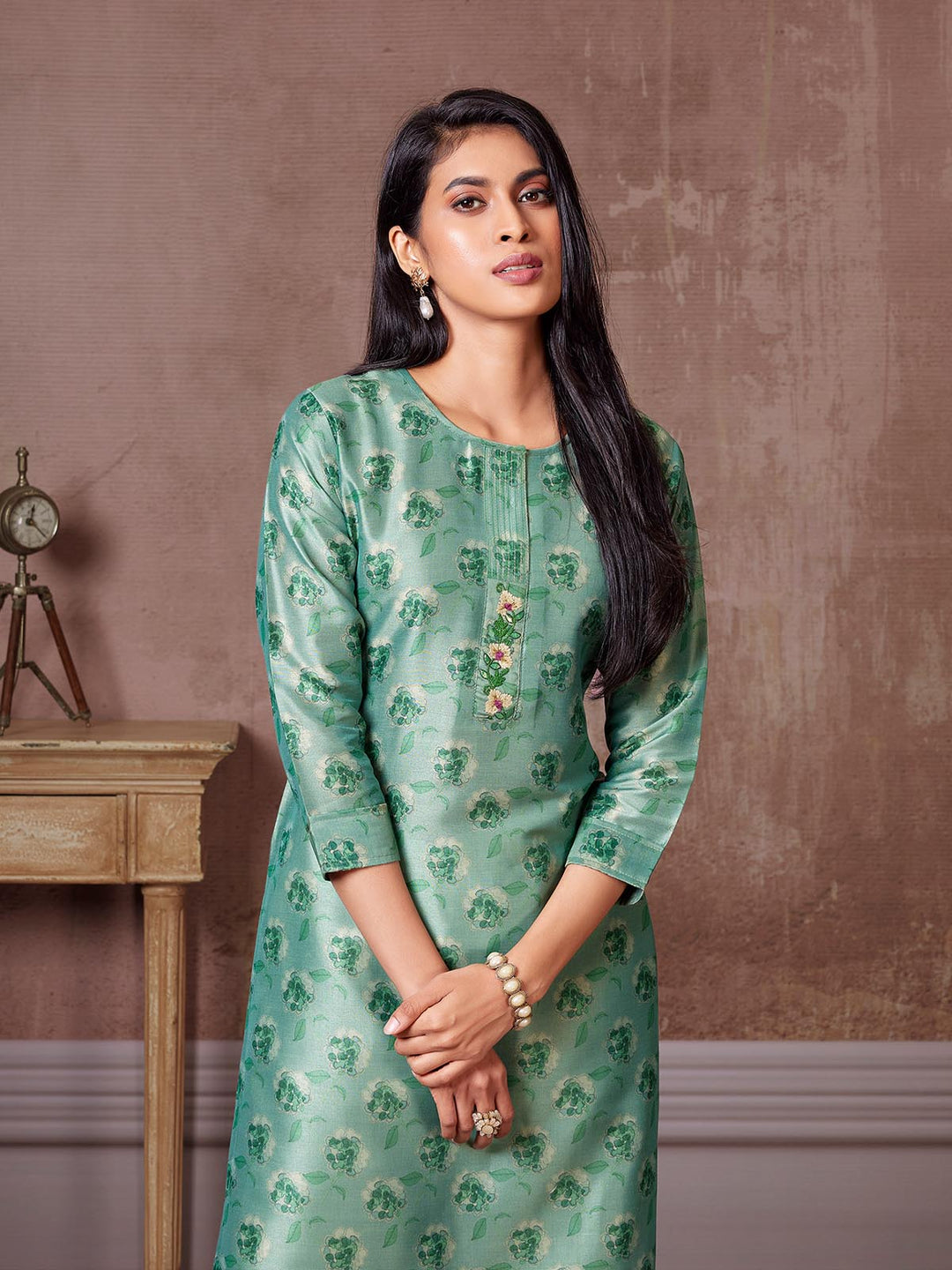 Mint Green Floral Kurti