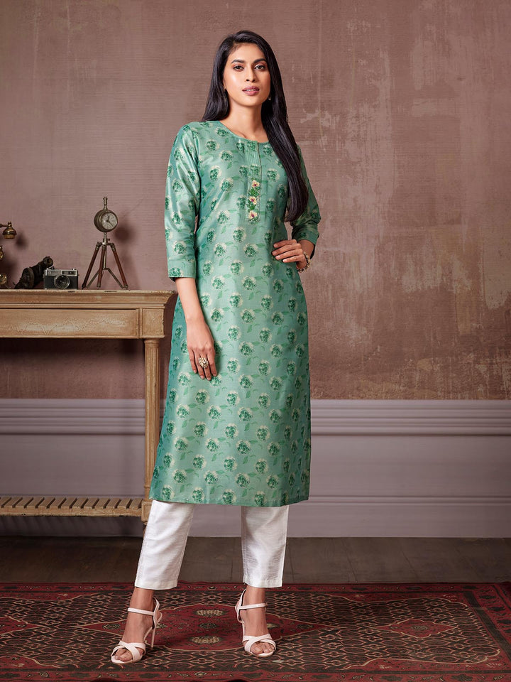 Mint Green Floral Kurti