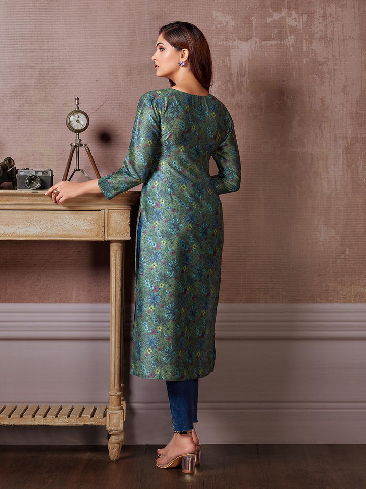 Metallic Green Floral Kurti