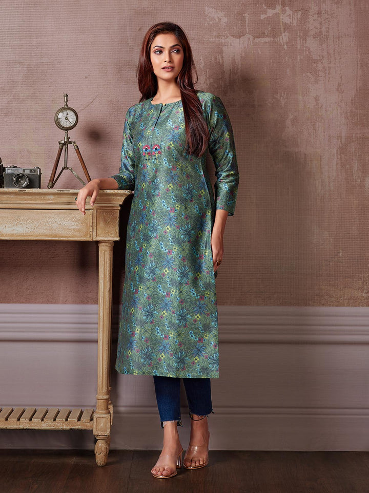 Metallic Green Floral Kurti