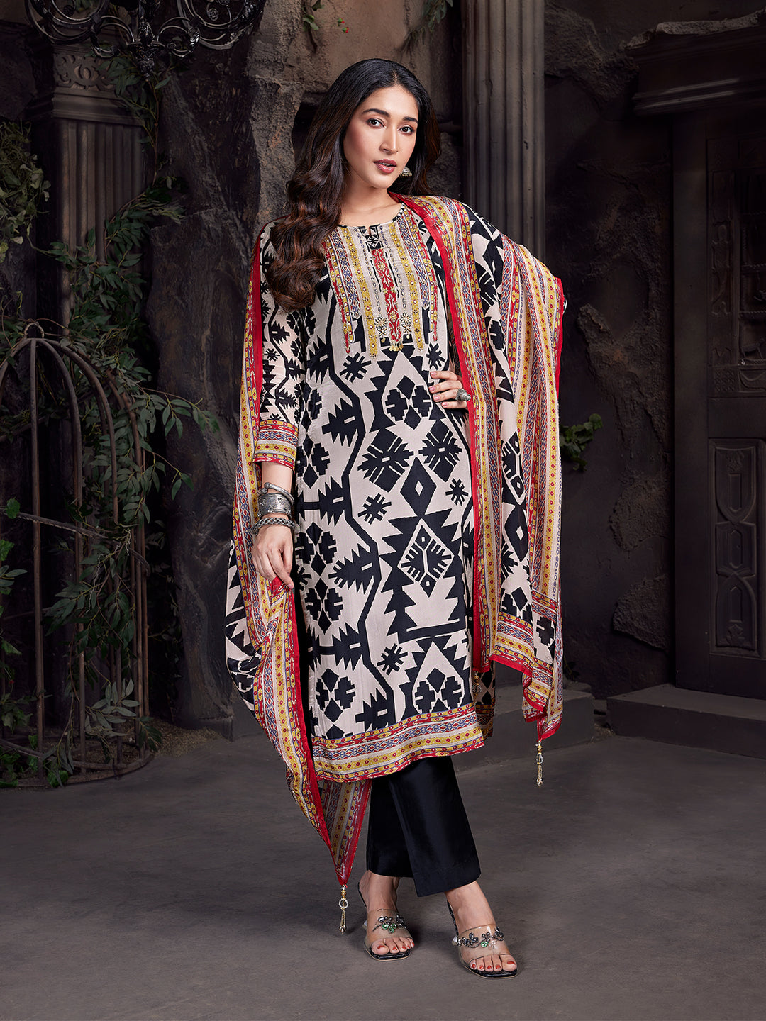 Monochrome Crepe Silk Suit Set