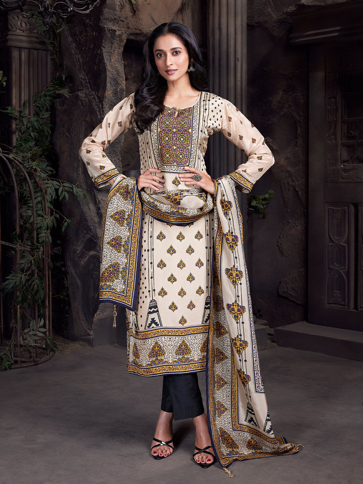 Ivory Floral Crepe Silk Suit Set
