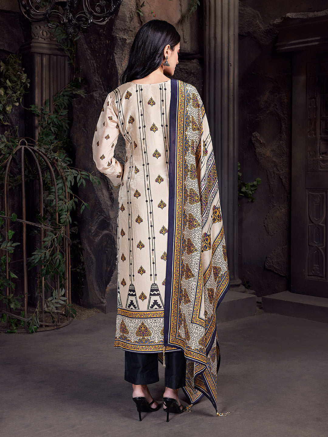 Ivory Floral Crepe Silk Suit Set