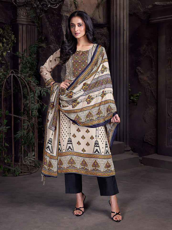 Ivory Floral Crepe Silk Suit Set