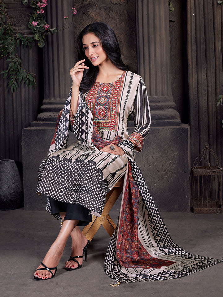 Geometric Crepe Silk Suit Set