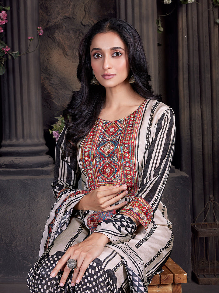 Geometric Crepe Silk Suit Set