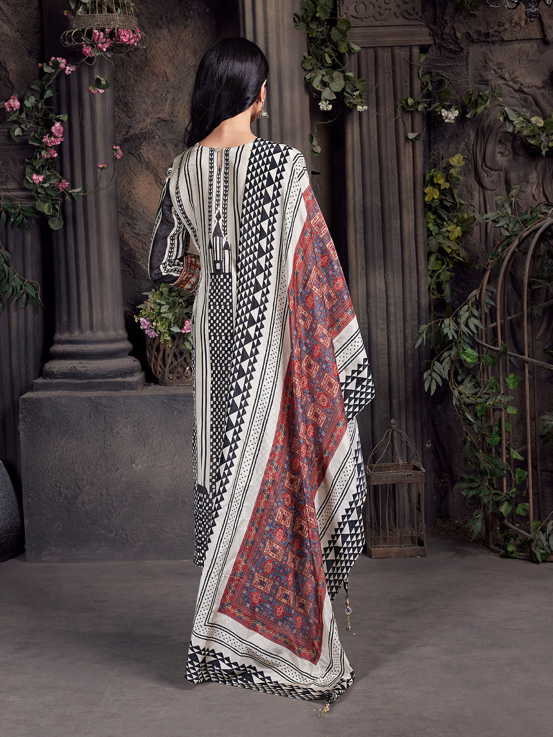 Geometric Crepe Silk Suit Set