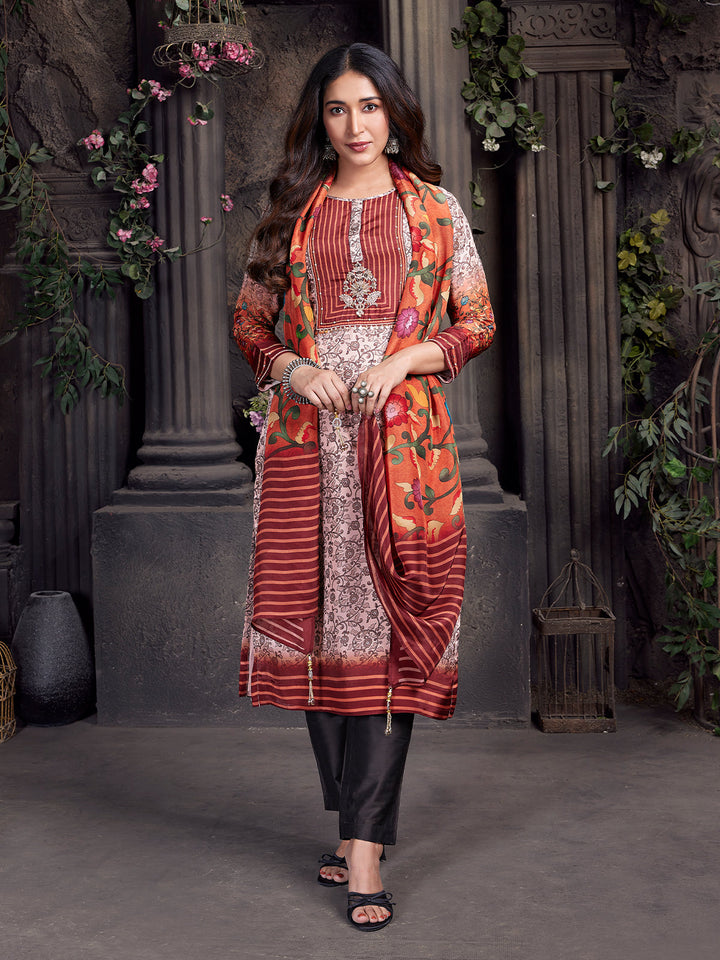 Floral Crepe Silk Suit Set