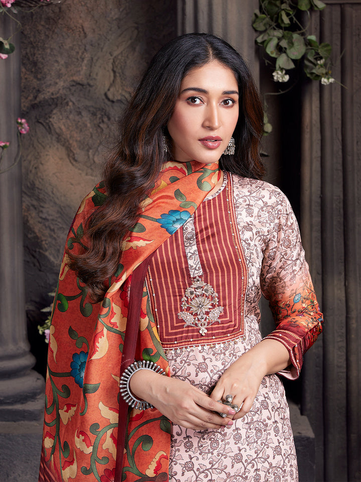 Floral Crepe Silk Suit Set