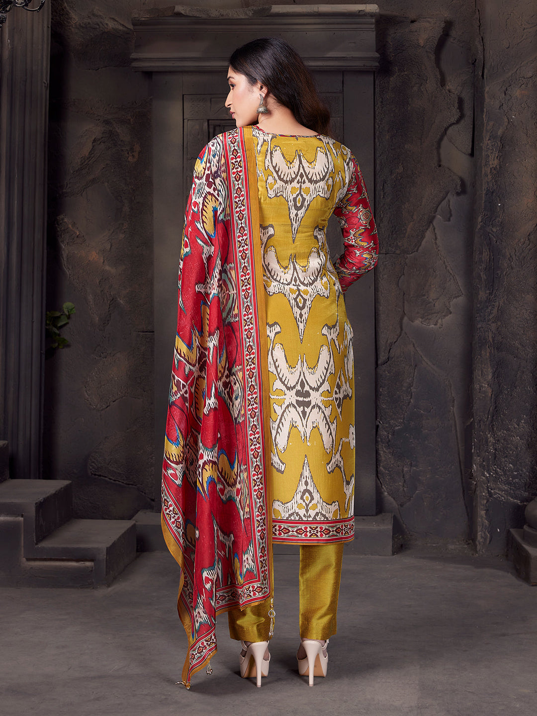 Yellow Ethnic Crepe Silk Suit Set