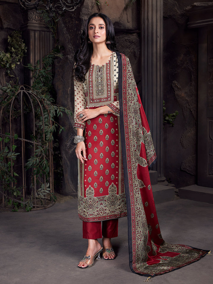 Regal Red Crepe Silk Suit Set