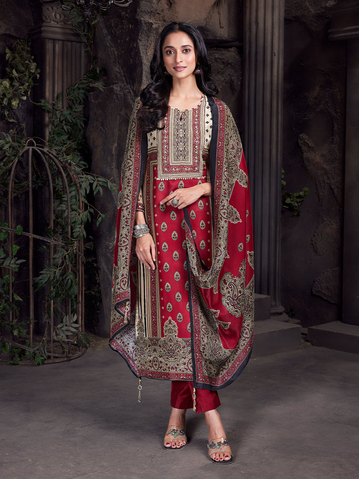 Regal Red Crepe Silk Suit Set