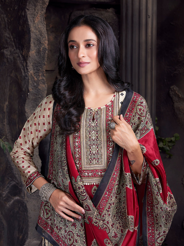 Regal Red Crepe Silk Suit Set