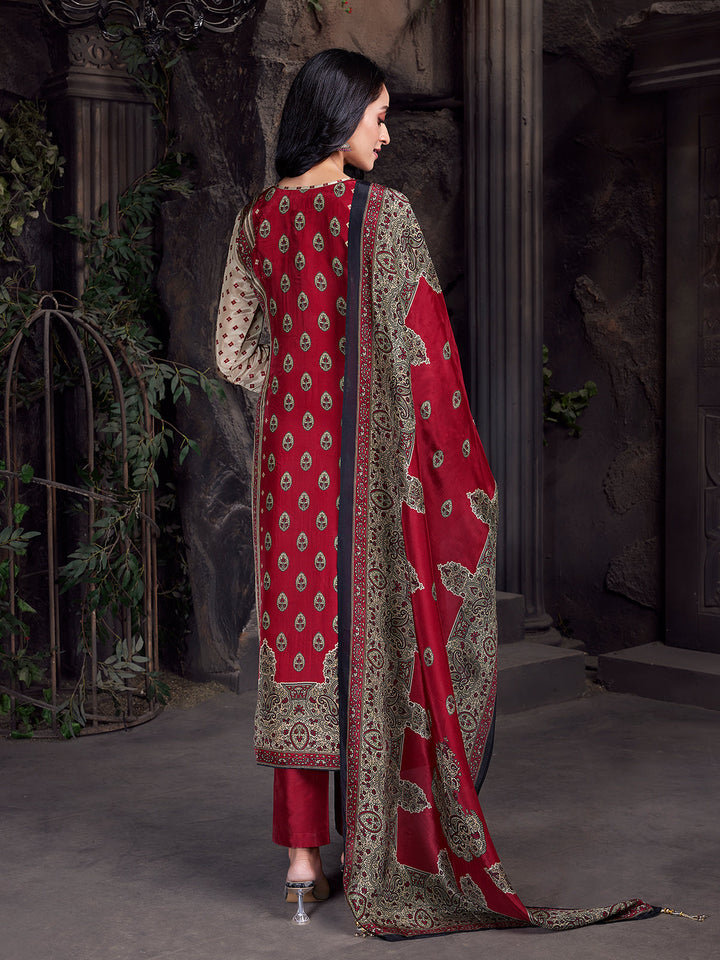 Regal Red Crepe Silk Suit Set
