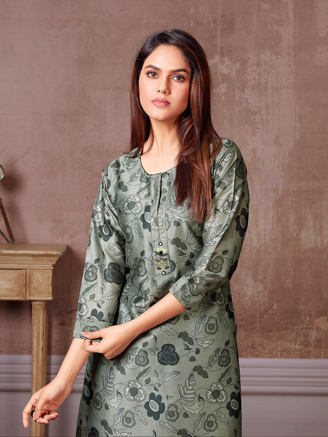 Graphite Grey Floral Kurti