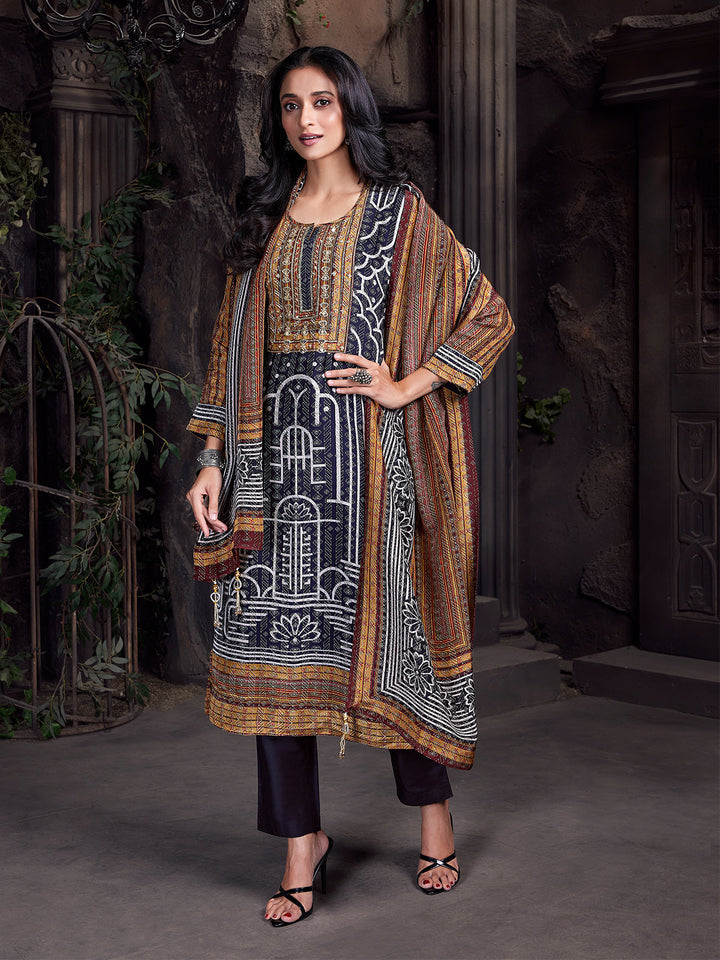 Black Crepe Silk Suit Set