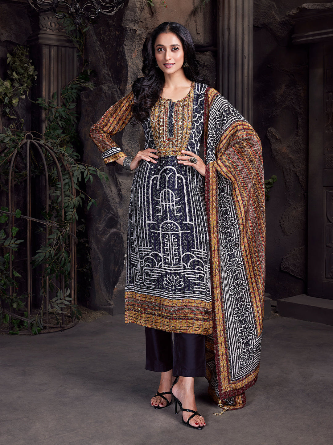 Black Crepe Silk Suit Set