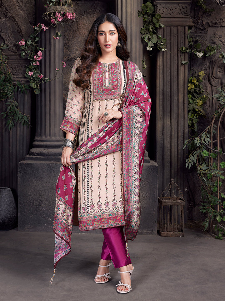 Magenta Ethnic Crepe Silk Suit Set