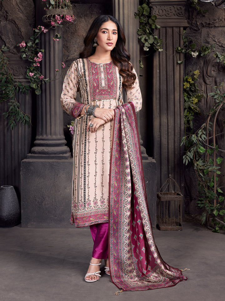 Magenta Ethnic Crepe Silk Suit Set