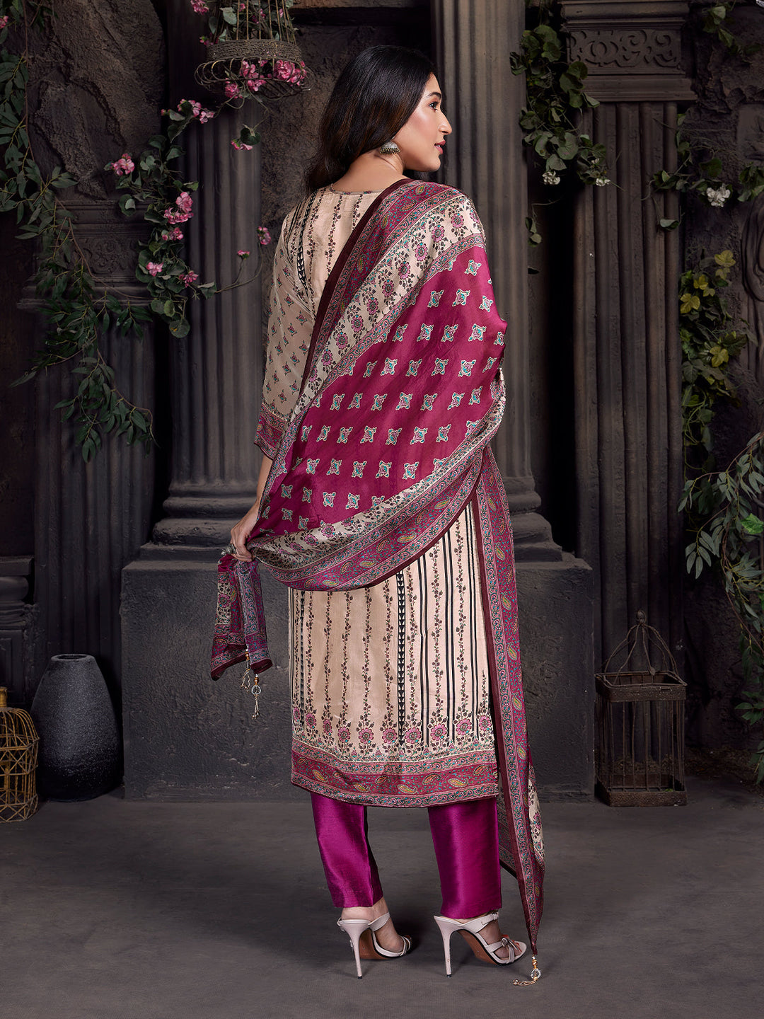 Magenta Ethnic Crepe Silk Suit Set