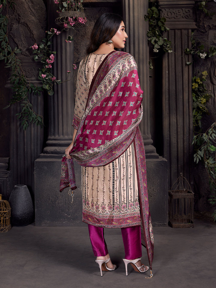 Magenta Ethnic Crepe Silk Suit Set