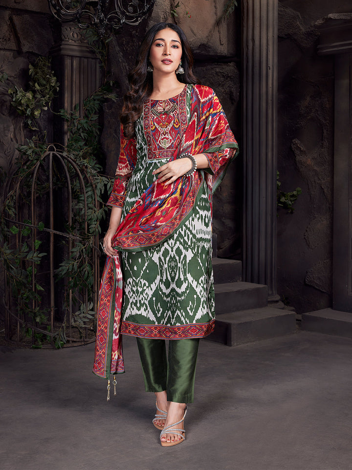 Green Kalamkari Crepe Silk Suit Set