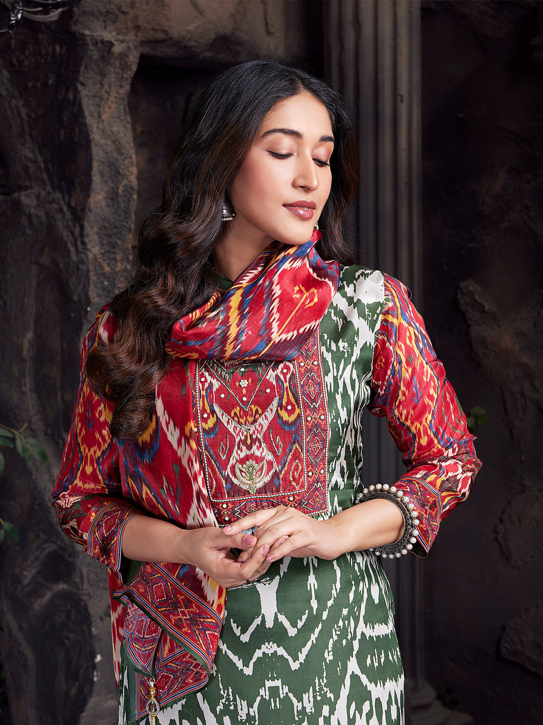 Green Kalamkari Crepe Silk Suit Set