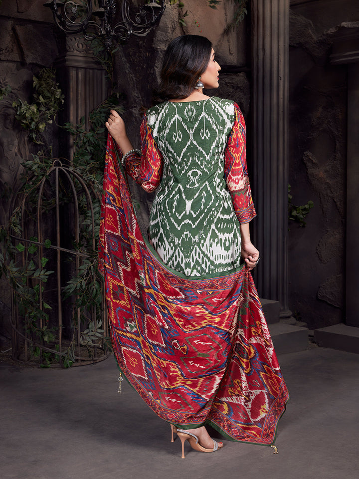 Green Kalamkari Crepe Silk Suit Set
