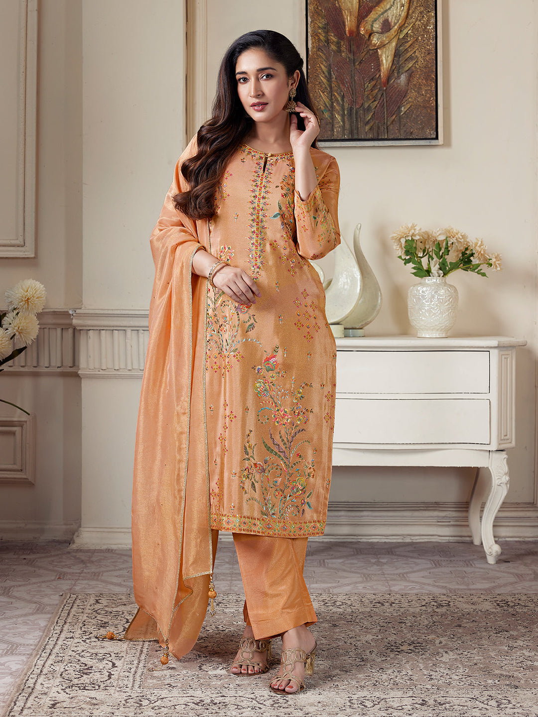 Peach Floral Suit Set