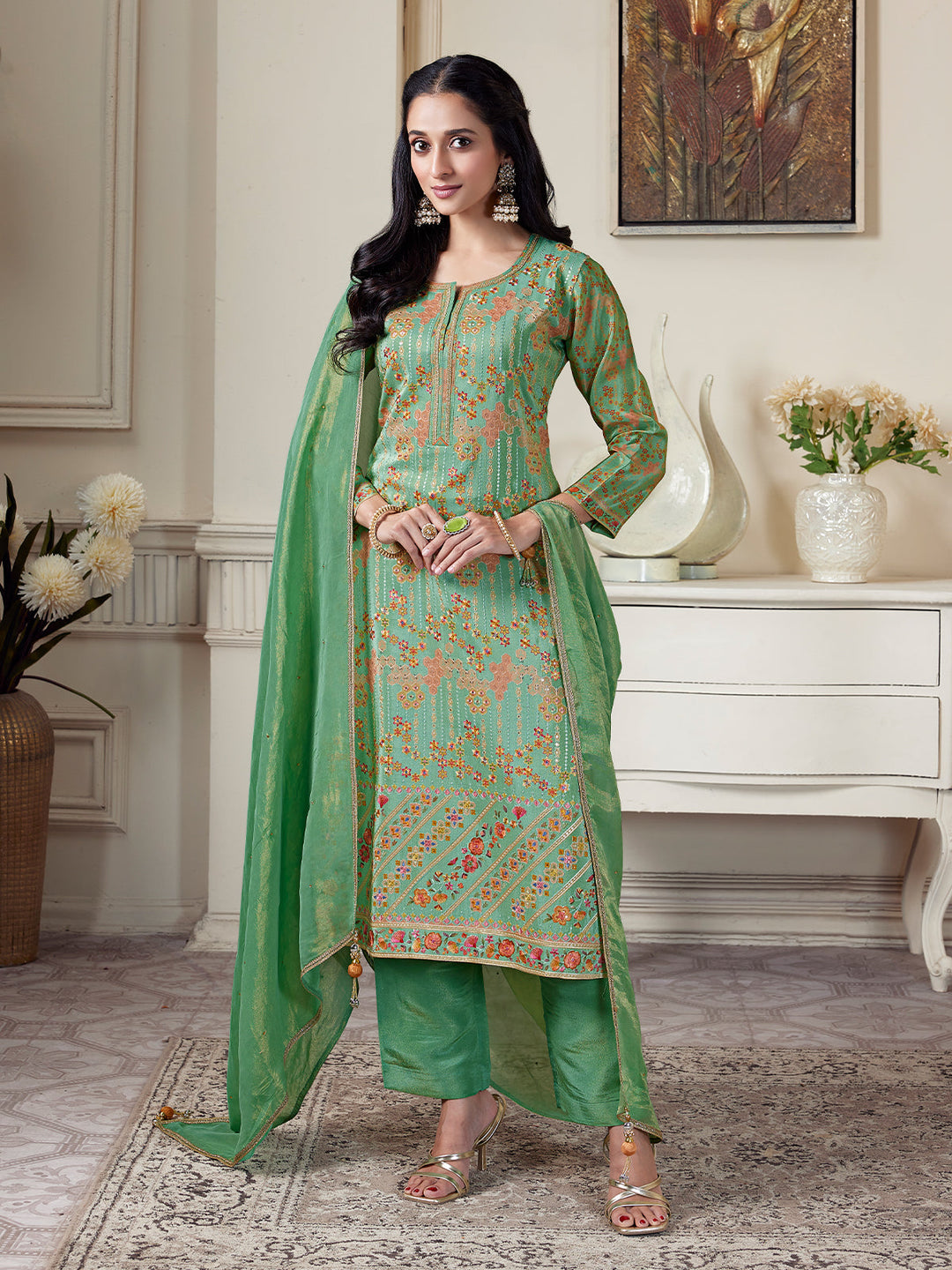 Green Floral Suit Set