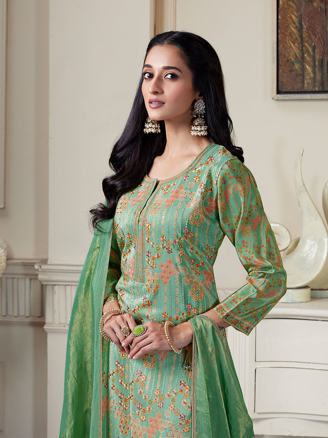 Green Floral Suit Set