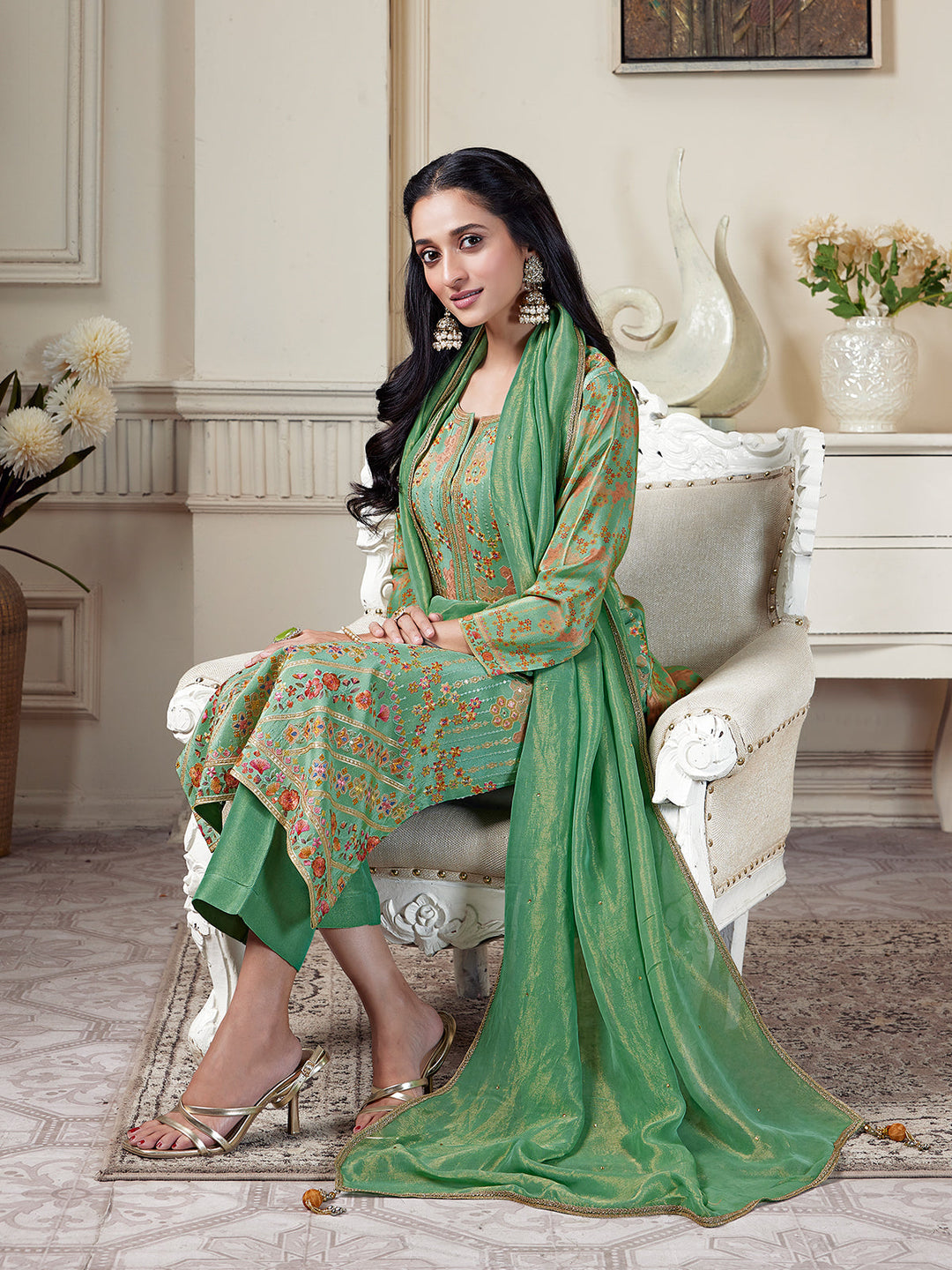Green Floral Suit Set
